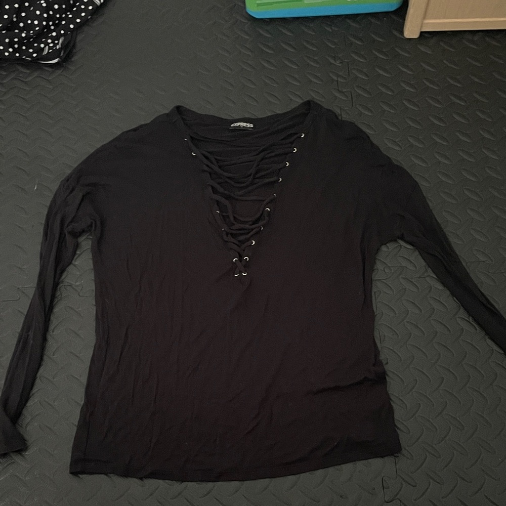 Express Black Lace-Up Blouse